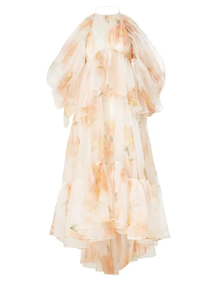 Women Clothing Zimmermann Natura Gathered Midi Dress Ivory Camellia