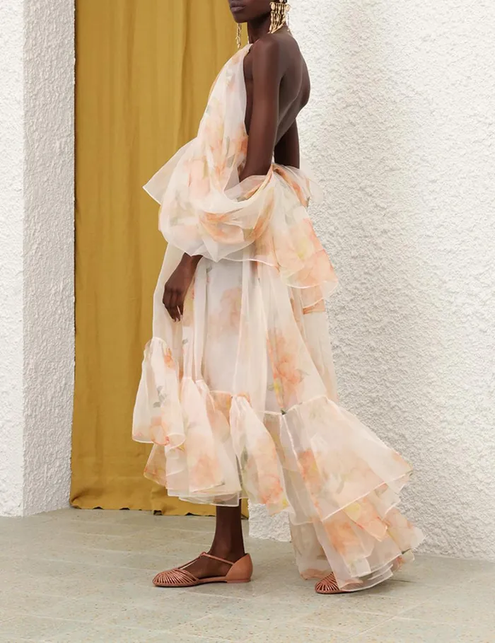 Women Clothing Zimmermann Natura Gathered Midi Dress Ivory Camellia