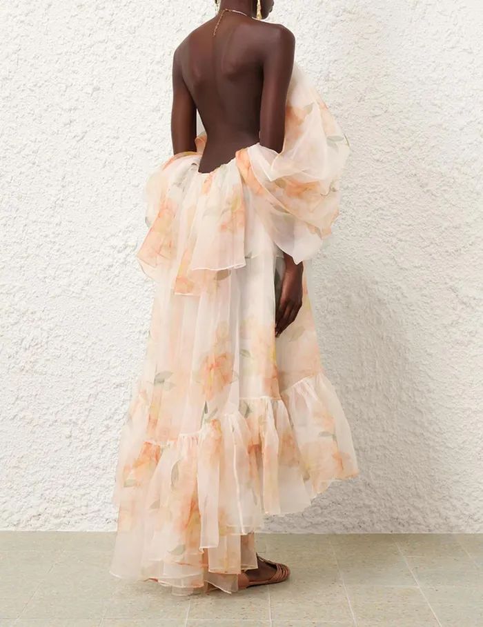 Women Clothing Zimmermann Natura Gathered Midi Dress Ivory Camellia