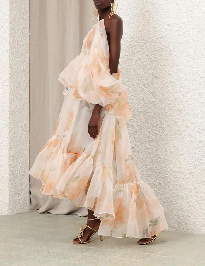 Women Clothing Zimmermann Natura Gathered Midi Dress Ivory Camellia