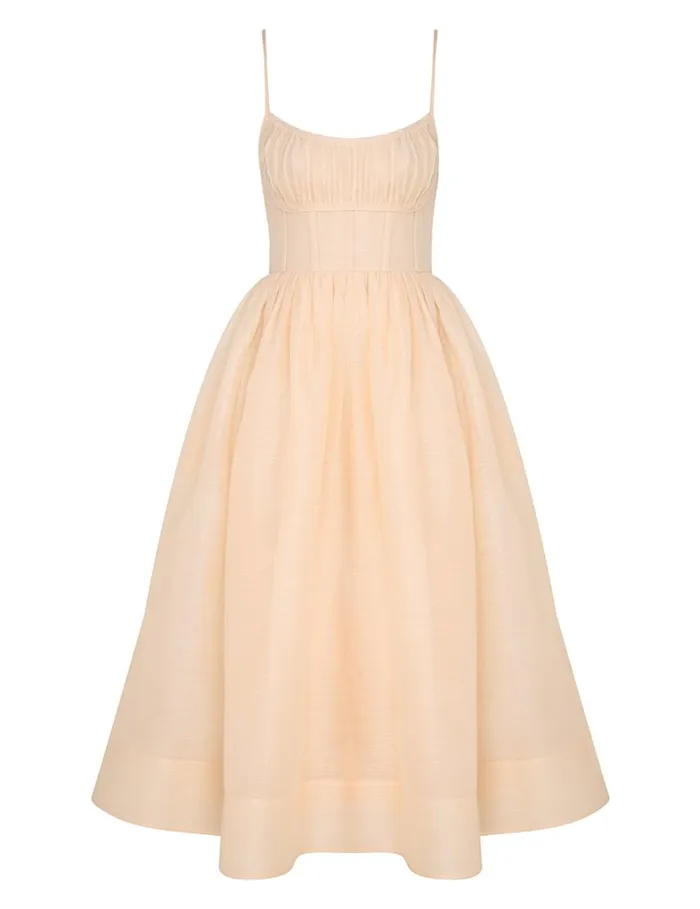 Women Clothing Zimmermann Natura Ruched Midi Dress Light Peach