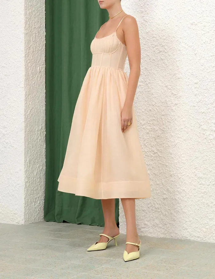 Women Clothing Zimmermann Natura Ruched Midi Dress Light Peach