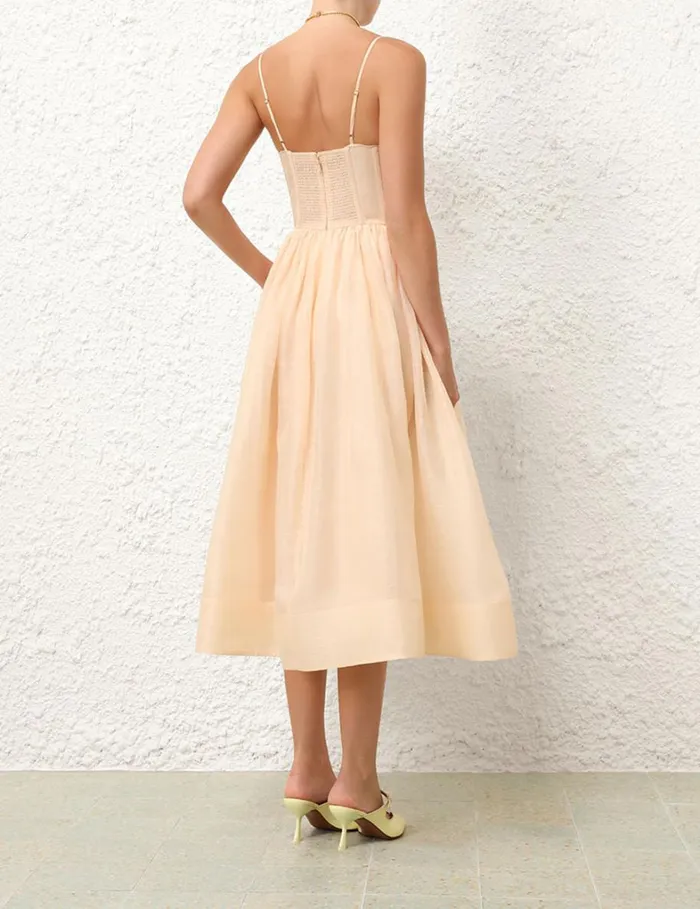Women Clothing Zimmermann Natura Ruched Midi Dress Light Peach