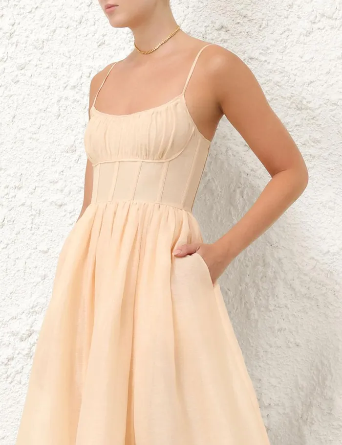 Women Clothing Zimmermann Natura Ruched Midi Dress Light Peach