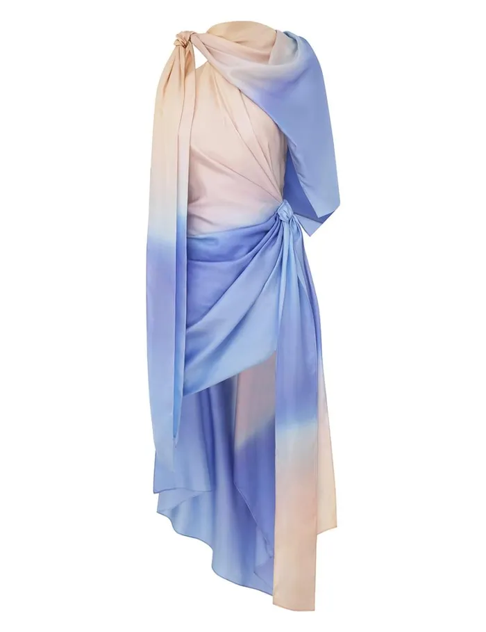 Women Clothing Zimmermann Natura Scarf Mini Dress Blue Fields