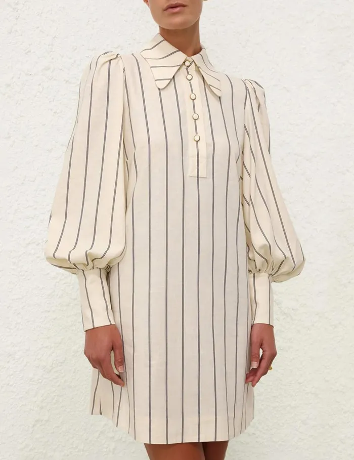 Women Clothing Zimmermann Natura Stripe Tunic Dress Navycream Stripe