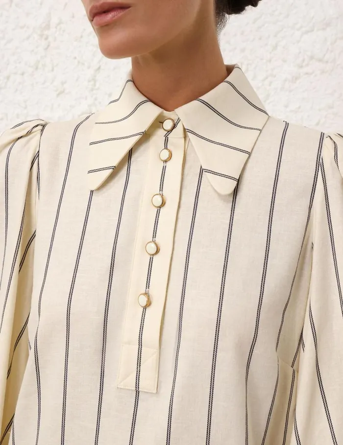 Women Clothing Zimmermann Natura Stripe Tunic Dress Navycream Stripe