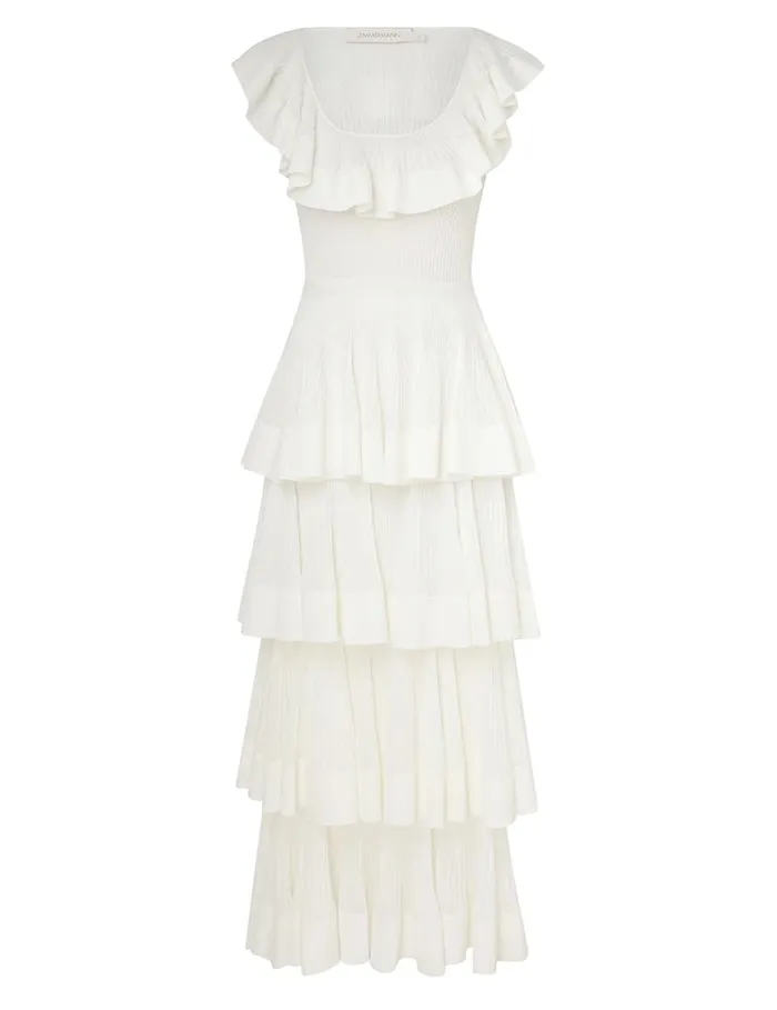 Women Clothing Zimmermann Natura Tiered Ruffle Dress Cream