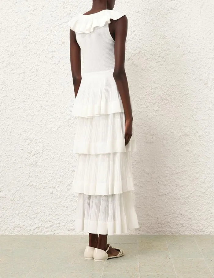 Women Clothing Zimmermann Natura Tiered Ruffle Dress Cream