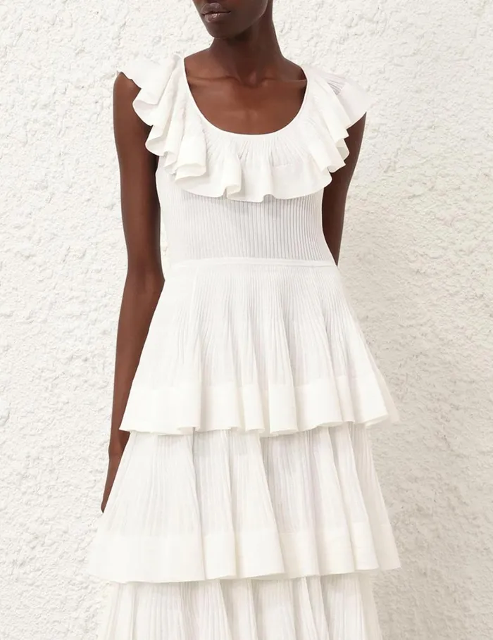 Women Clothing Zimmermann Natura Tiered Ruffle Dress Cream