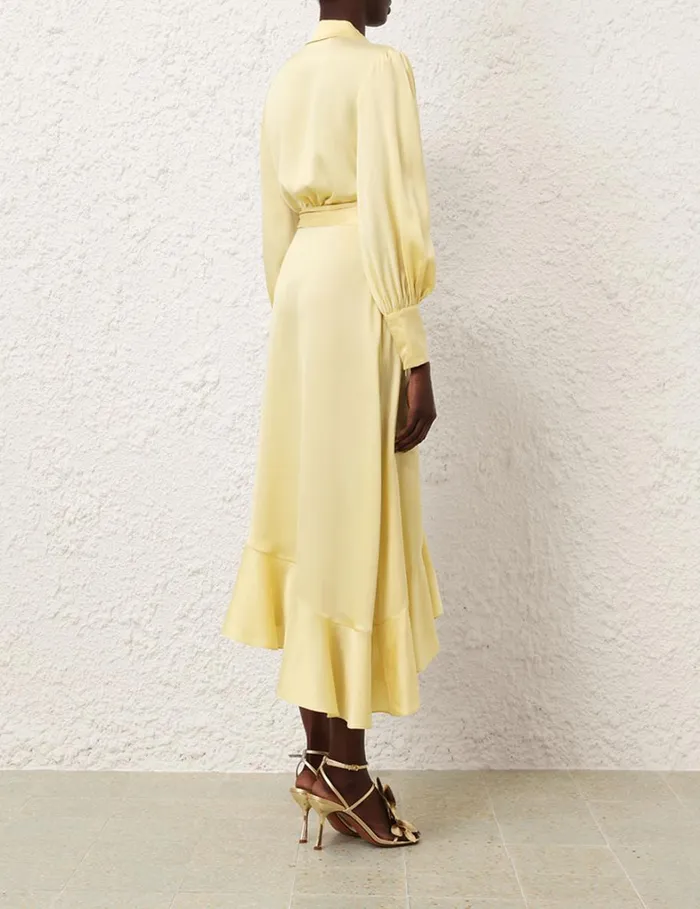 Women Clothing Zimmermann Silk Wrap Midi Dress Butter