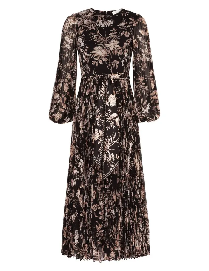 Women Clothing Zimmermann Sunray Long Sleeve Midi Black Mockingbird