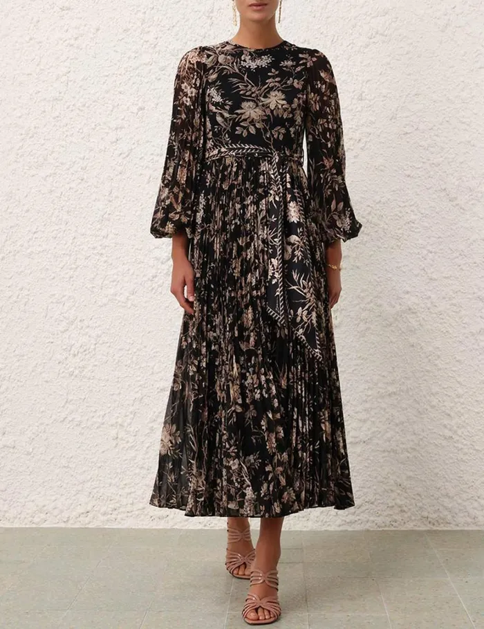 Women Clothing Zimmermann Sunray Long Sleeve Midi Black Mockingbird