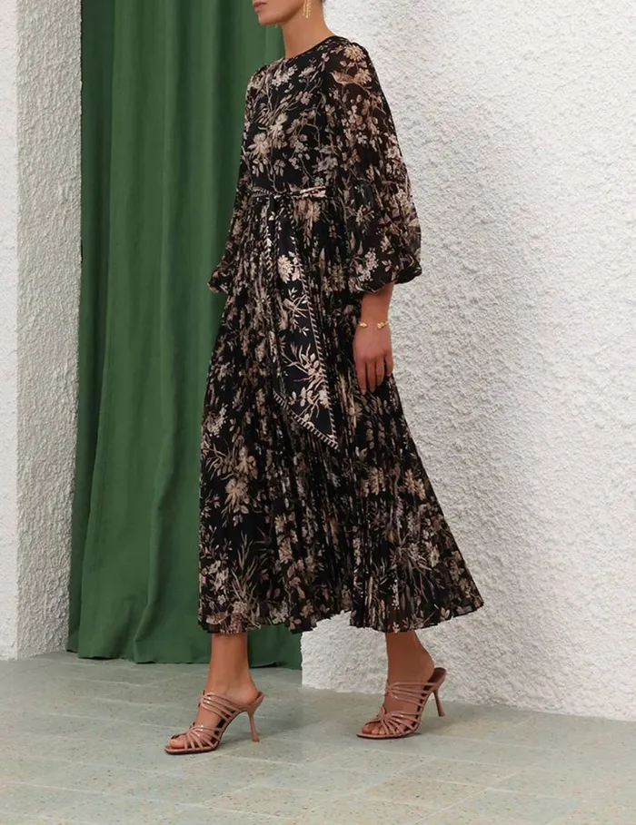 Women Clothing Zimmermann Sunray Long Sleeve Midi Black Mockingbird