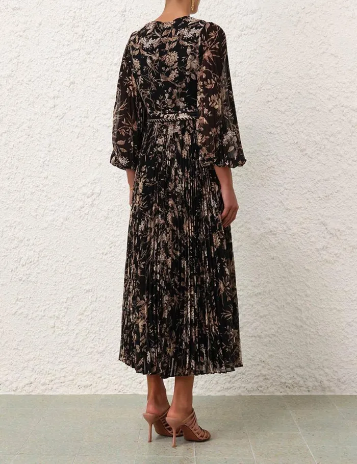 Women Clothing Zimmermann Sunray Long Sleeve Midi Black Mockingbird
