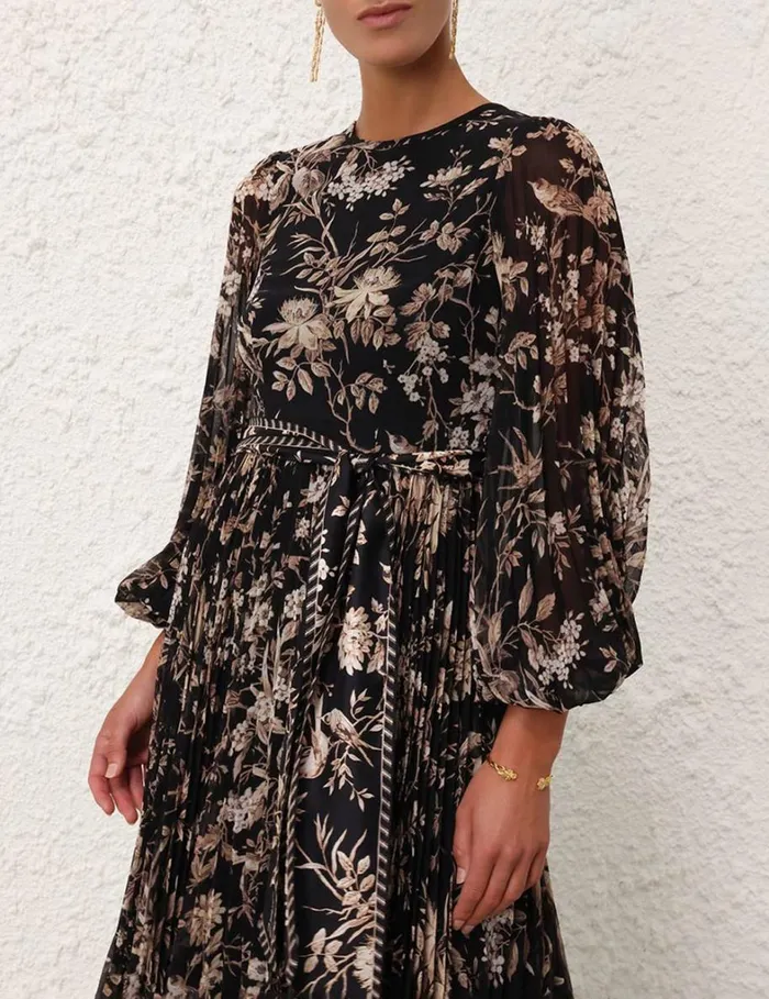 Women Clothing Zimmermann Sunray Long Sleeve Midi Black Mockingbird