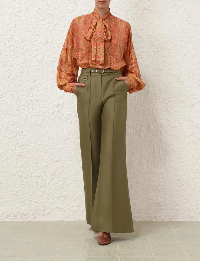 Women Clothing Zimmermann Tranquillity Flare Leg Pant Light Olive