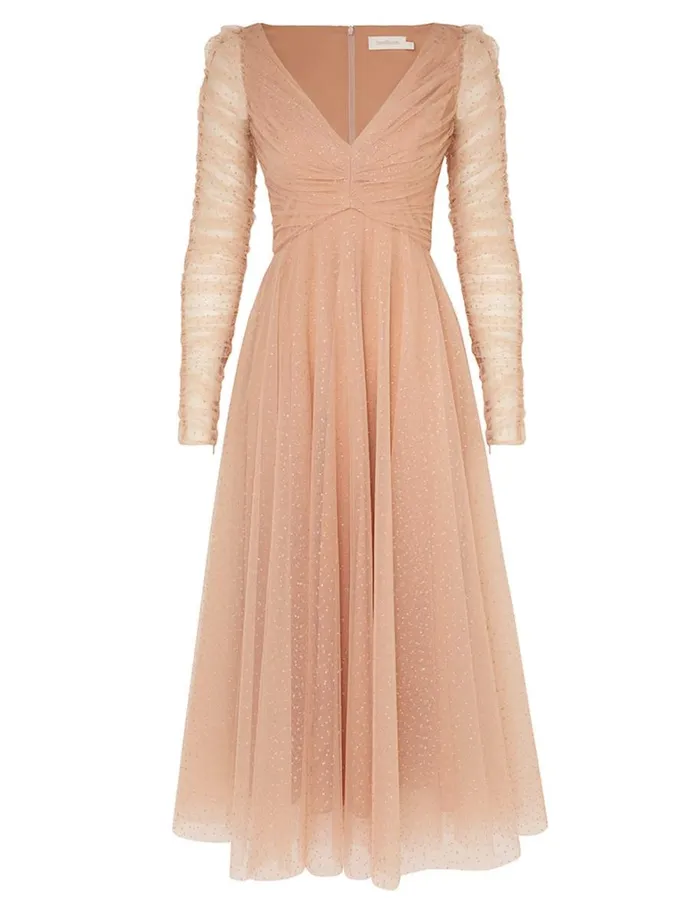 Women Clothing Zimmermann Tulle Ballet Dress Nudegold Dot