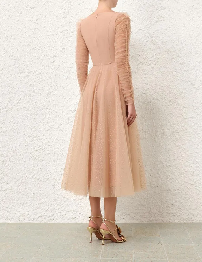 Women Clothing Zimmermann Tulle Ballet Dress Nudegold Dot