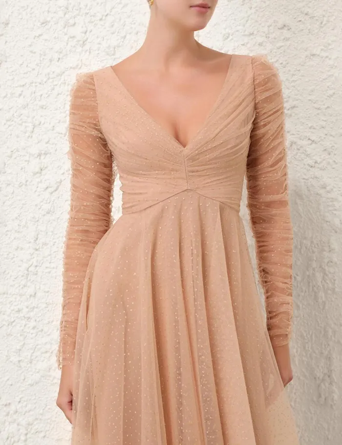 Women Clothing Zimmermann Tulle Ballet Dress Nudegold Dot