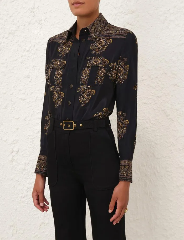 Women Clothing Zimmermann Utility Body Shirt Utility Dot Black