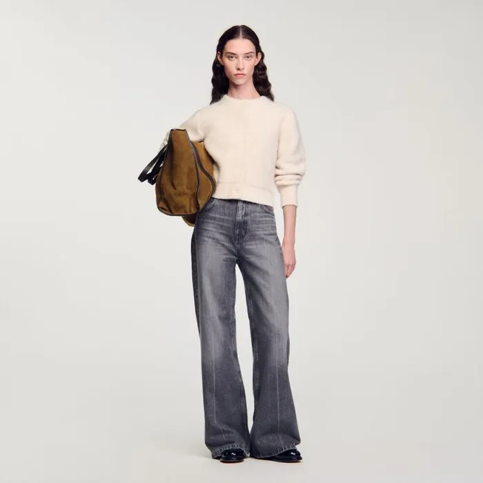 Women Coatigans SANDRO Cropped Fluffy Knit Cardigan Ecru