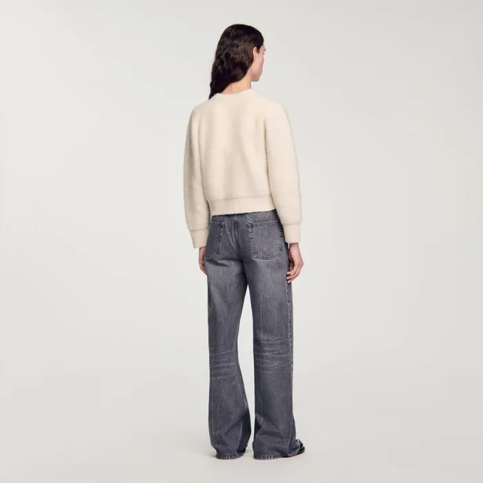 Women Coatigans SANDRO Cropped Fluffy Knit Cardigan Ecru
