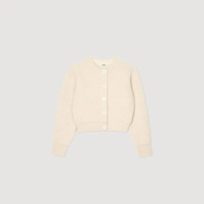 Women Coatigans SANDRO Cropped Fluffy Knit Cardigan Ecru