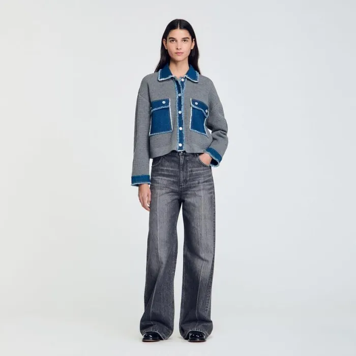 Women Coatigans SANDRO Denim And Knitwear Coatigan Grey