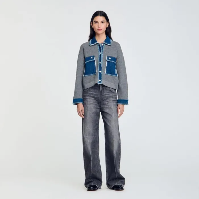 Women Coatigans SANDRO Denim And Knitwear Coatigan Grey