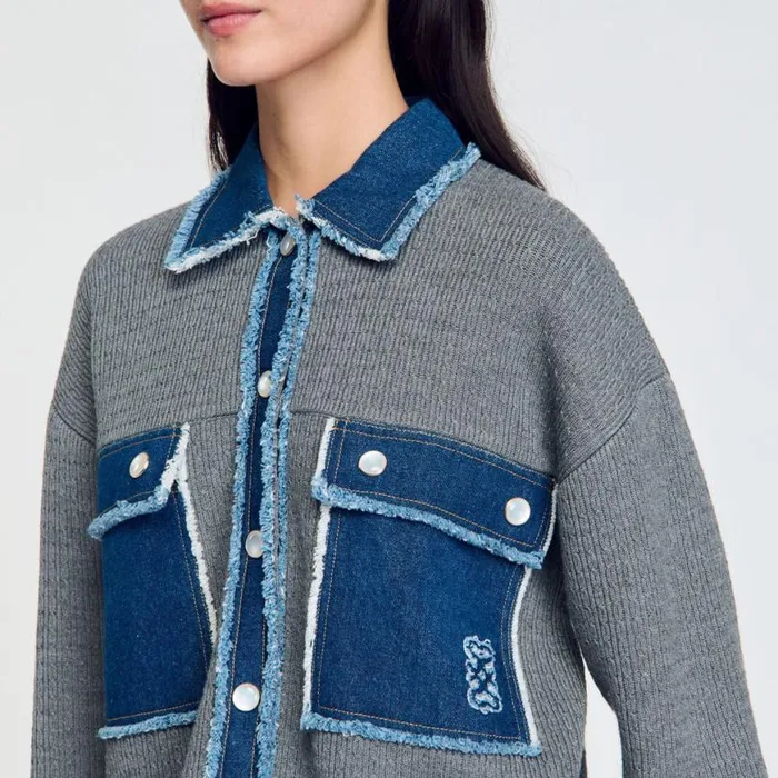 Women Coatigans SANDRO Denim And Knitwear Coatigan Grey