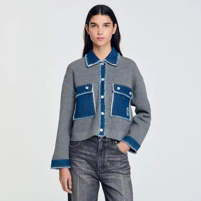 Women Coatigans SANDRO Denim And Knitwear Coatigan Grey