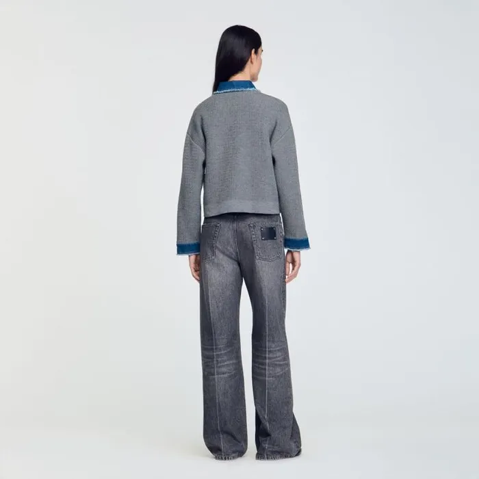 Women Coatigans SANDRO Denim And Knitwear Coatigan Grey