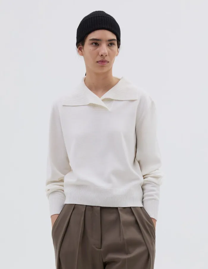 Women Cross Neck Polo Jumper Off White Margaret Howell Knitwear
