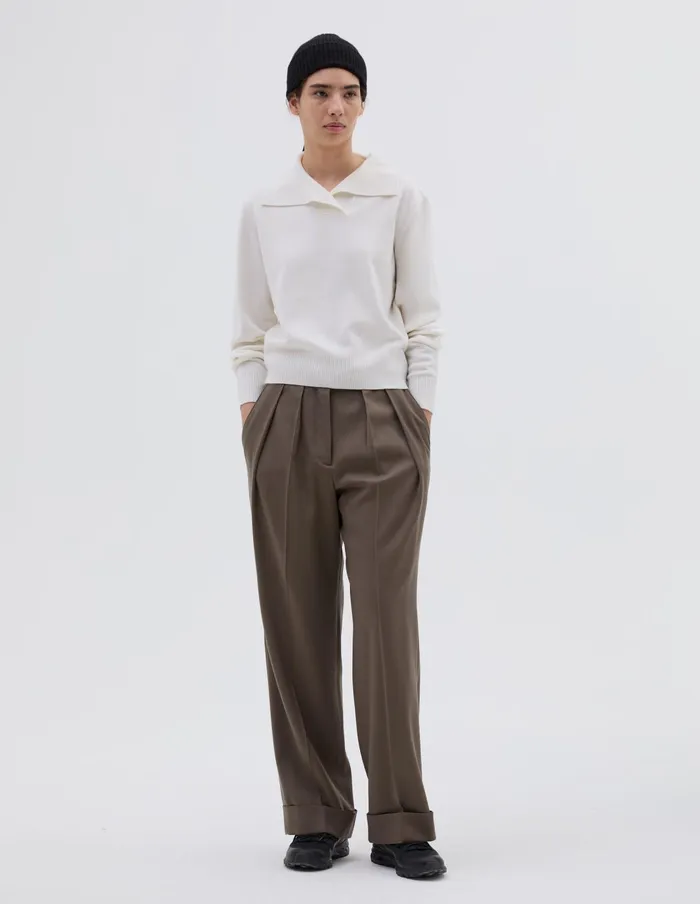 Women Cross Neck Polo Jumper Off White Margaret Howell Knitwear