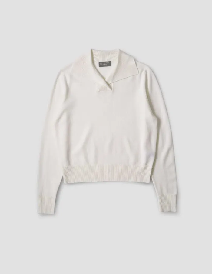 Women Cross Neck Polo Jumper Off White Margaret Howell Knitwear