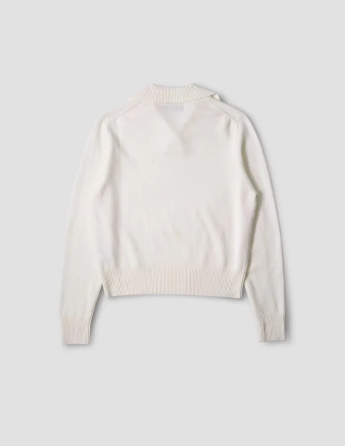 Women Cross Neck Polo Jumper Off White Margaret Howell Knitwear