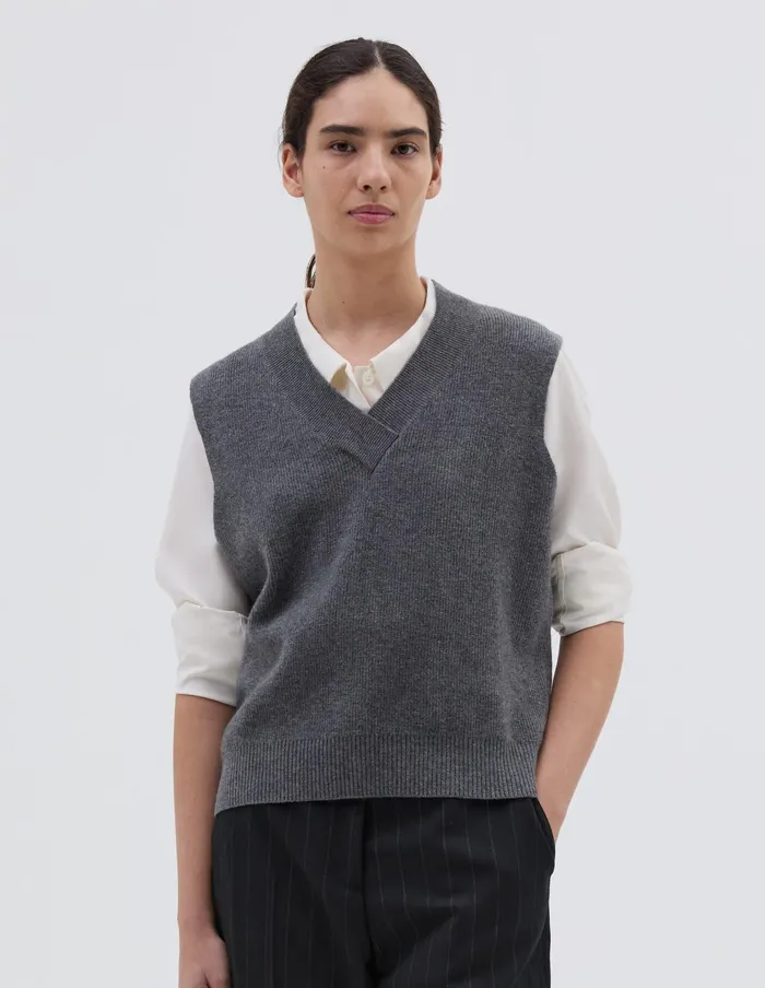 Women Cross Over V Neck Slipover Grey Flannel Margaret Howell Knitwear