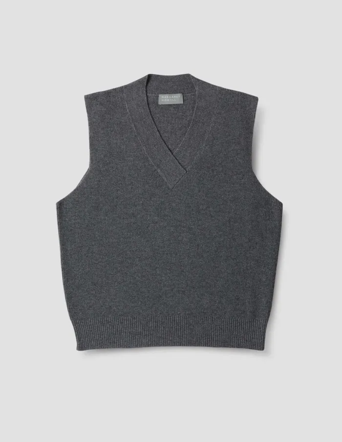 Women Cross Over V Neck Slipover Grey Flannel Margaret Howell Knitwear