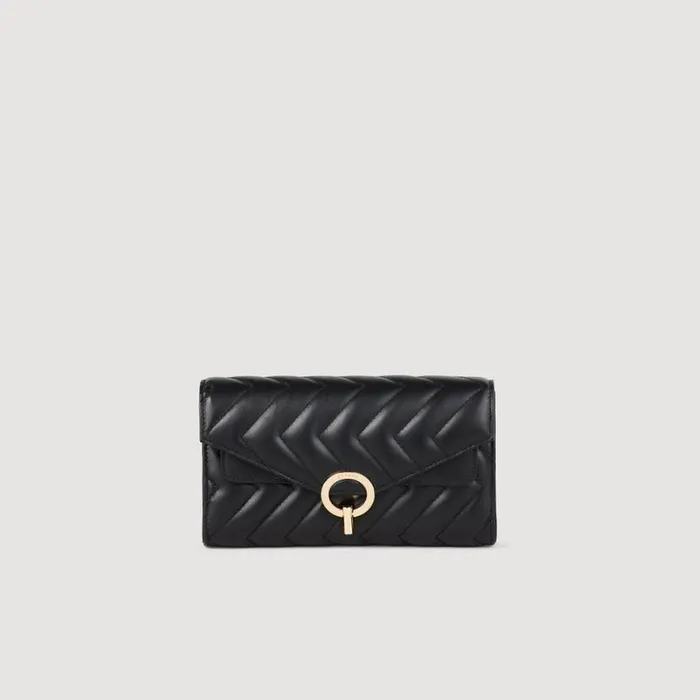 Women Crossbody Bags SANDRO Leather Crossbody Clutch Bag Black