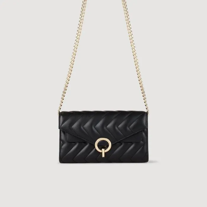 Women Crossbody Bags SANDRO Leather Crossbody Clutch Bag Black