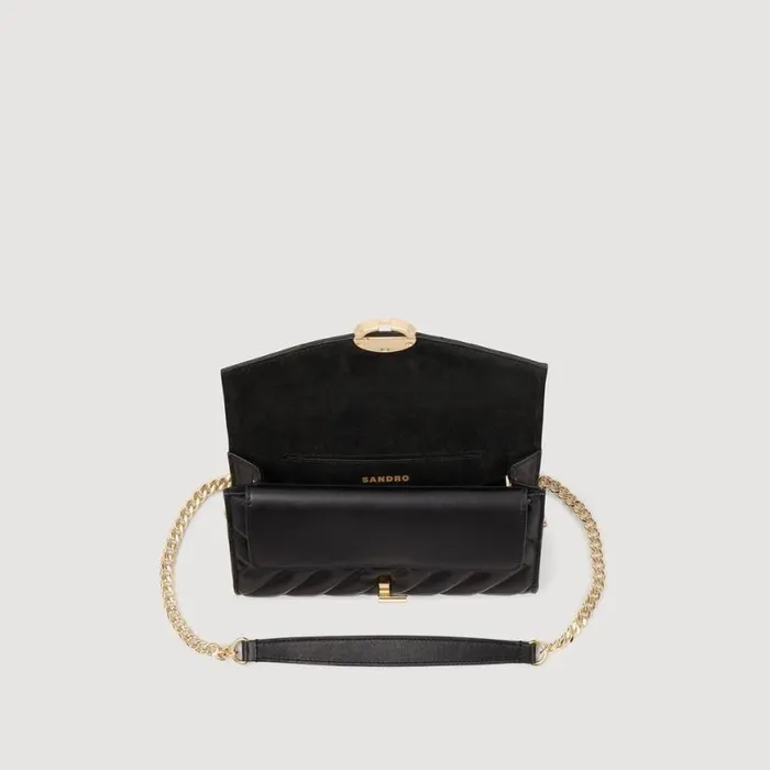 Women Crossbody Bags SANDRO Leather Crossbody Clutch Bag Black