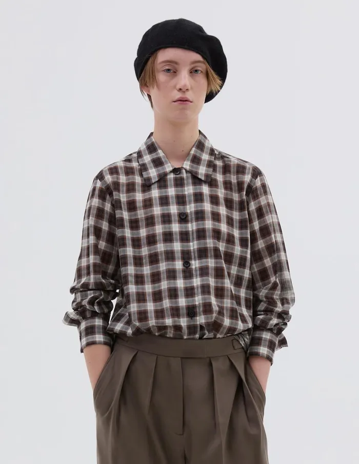 Women Curve Collar Shirt Black White Brown Margaret Howell Shirts