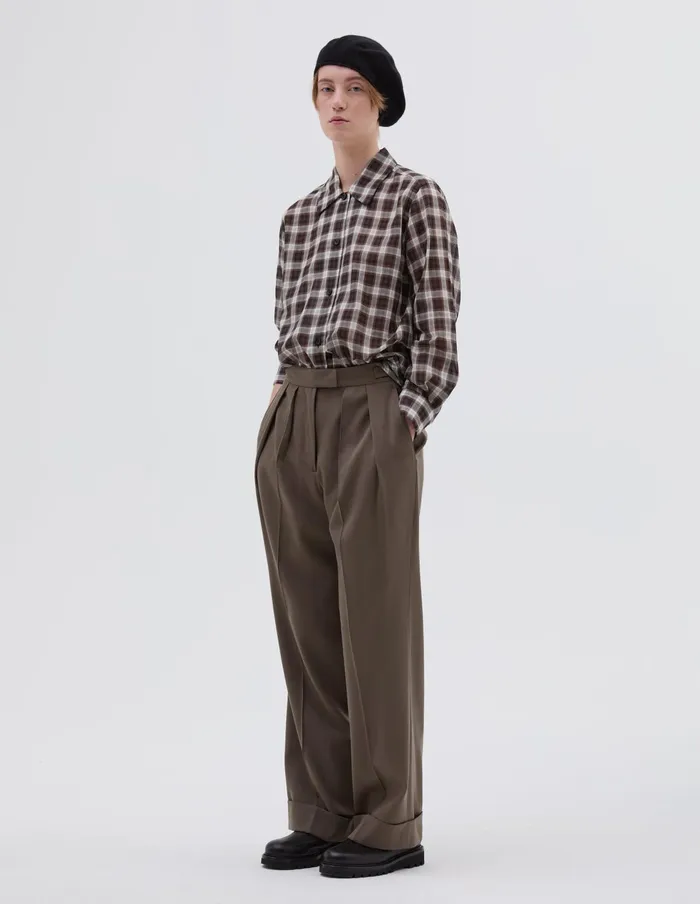 Women Curve Collar Shirt Black White Brown Margaret Howell Shirts