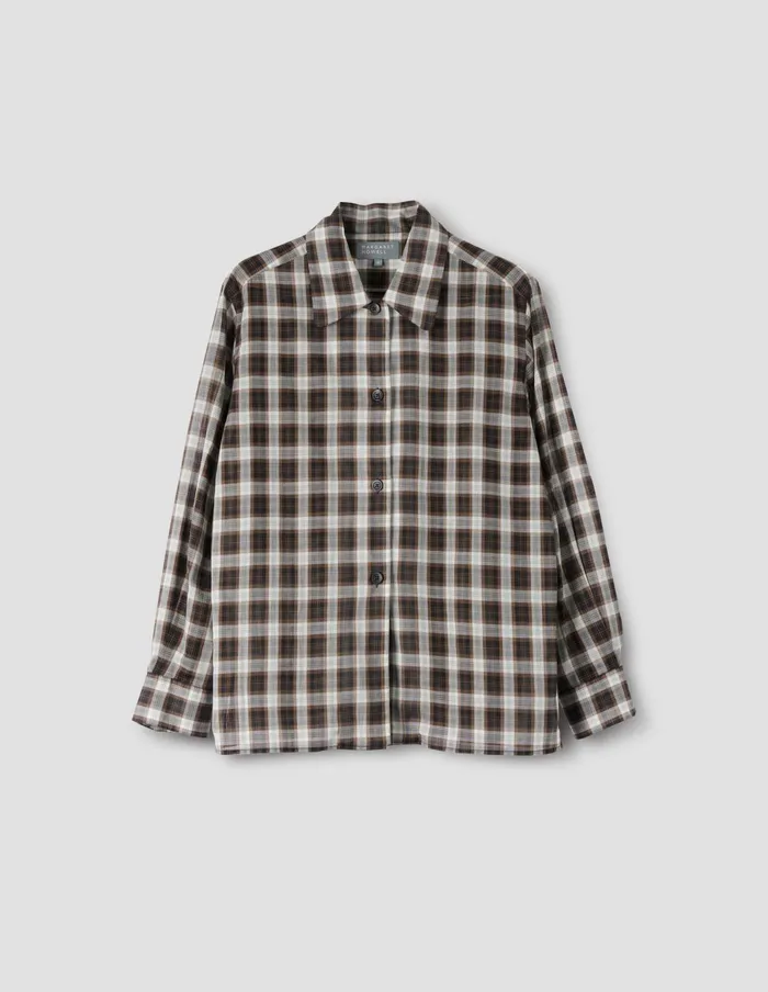 Women Curve Collar Shirt Black White Brown Margaret Howell Shirts
