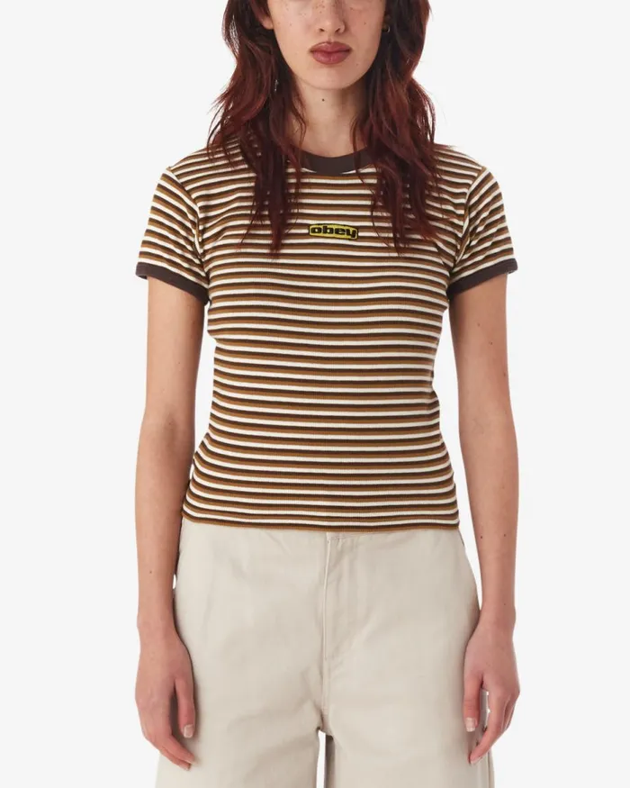 Women CYPRESS STRIPE BABY RINGER TSHIRT Dark Brown Multi OBEY Clothing TOPS