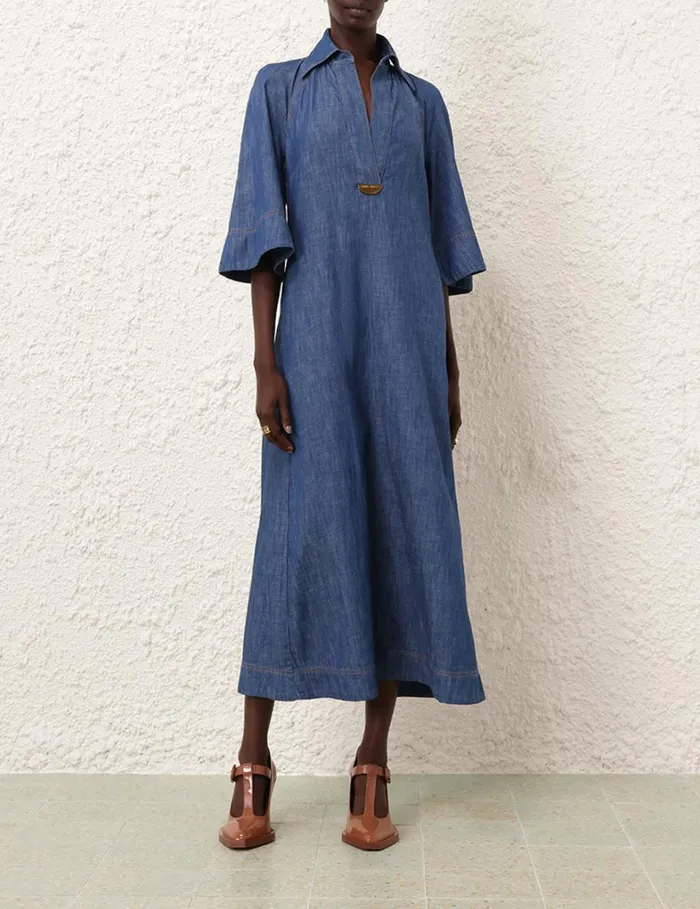 Women Denim Zimmermann Denim Midi Dress Railway Blue