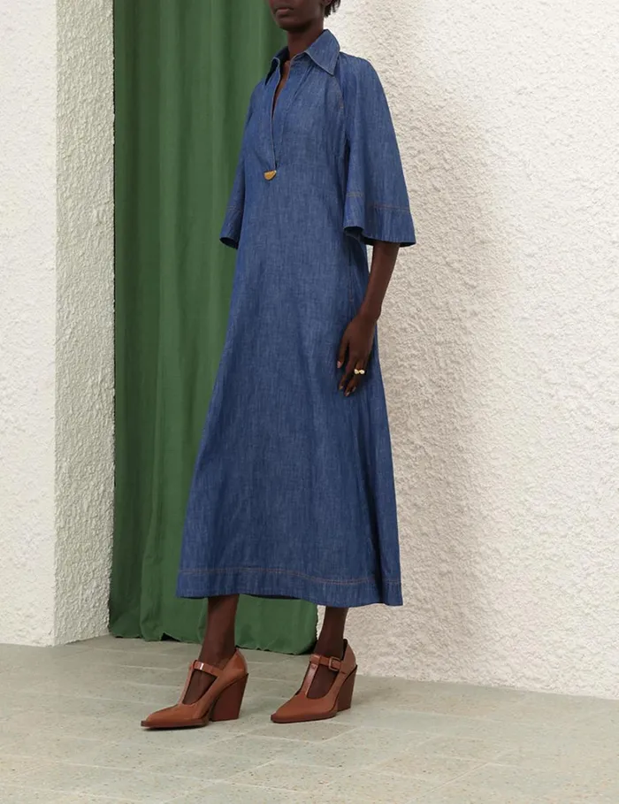 Women Denim Zimmermann Denim Midi Dress Railway Blue