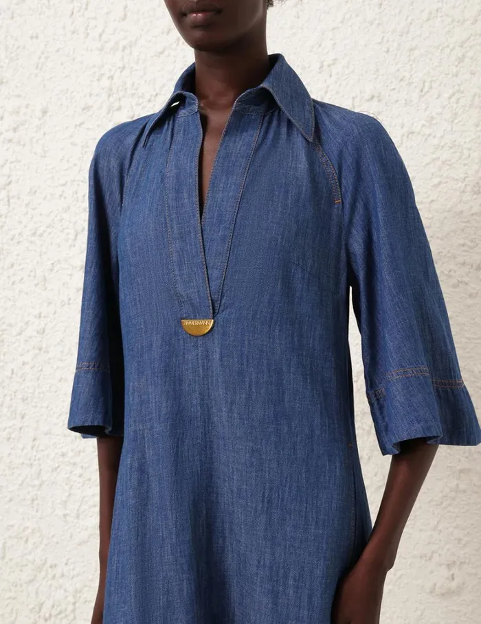 Women Denim Zimmermann Denim Midi Dress Railway Blue