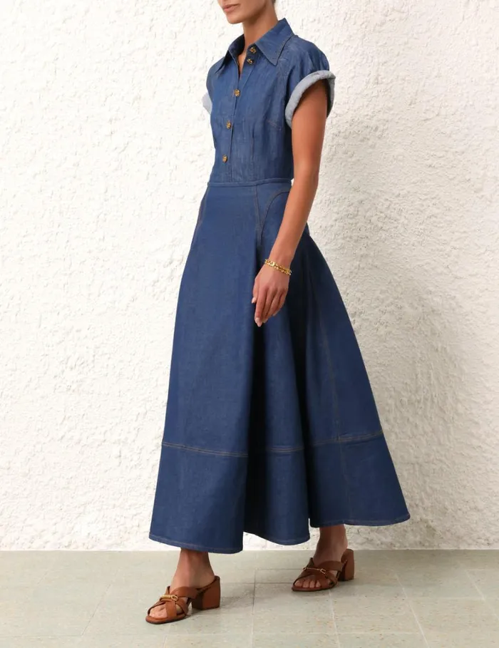 Women Denim Zimmermann Matchmaker Denim Flare Skirt Railway Blue